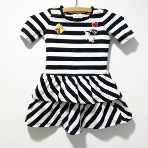 Hanna Andersson Tiered Ruffle Dress Patches Size 4 Black White Unicorn Rainbow